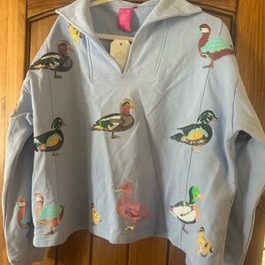 QUEEN OF SPARKLES Blue Top with spring Ducks